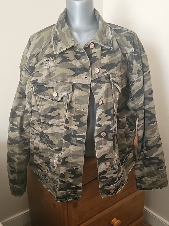 No Boundaries Jackets & Blazers - No Boundaries Olive Camo Distressed Denim Jacket
